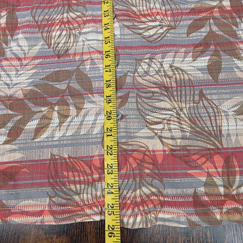 Tori Richard Men's M Cotton Lawn‎ Tropical Leaf Print Button Up Shirt Red Biege